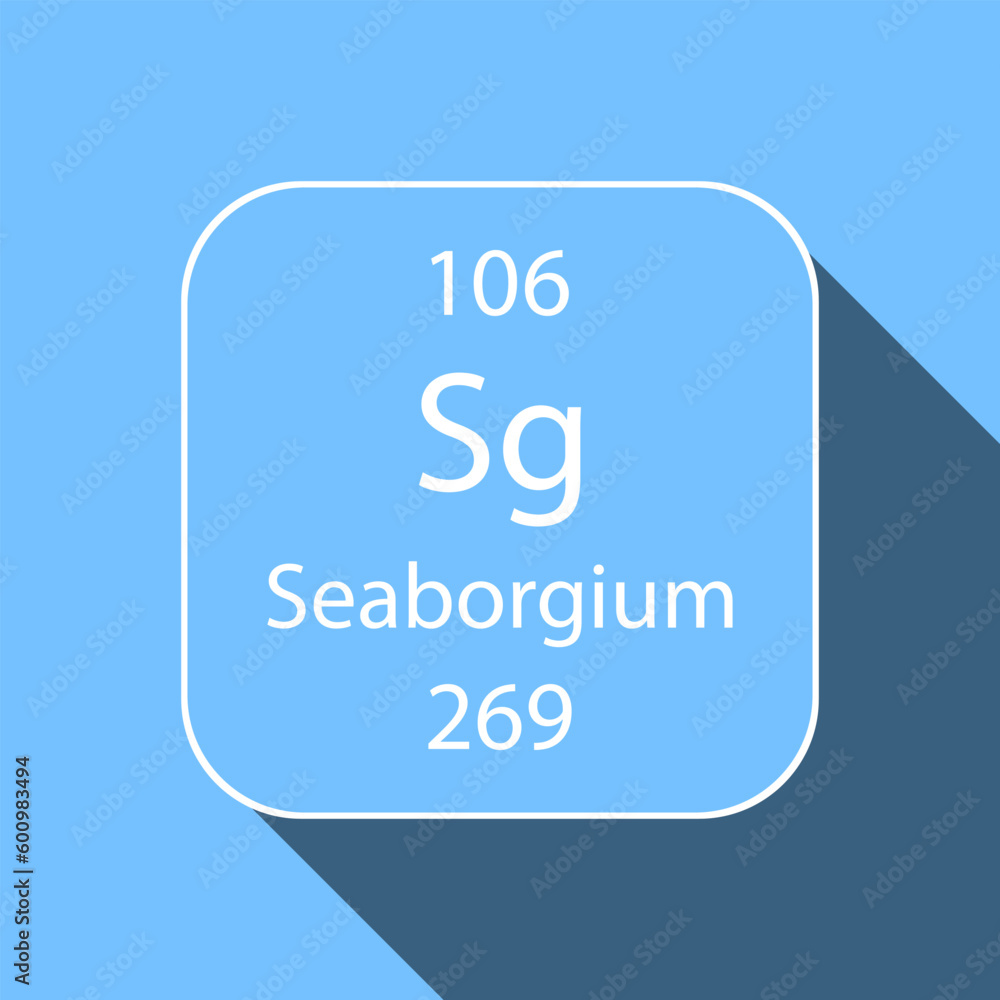 Seaborgium symbol with long shadow design. Chemical element of the periodic table. Vector illustration. Seaborgium symbol with long shadow design. Chemical element of the periodic table. Vector illustration.