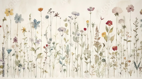 Wild flowers - watercolor painting - generative AI