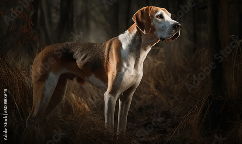sunset photo of foxhound in its natural habitat. Generative AI