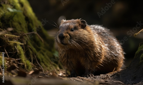 sunrise photo of groundhog in its natural habitat. Generative AI