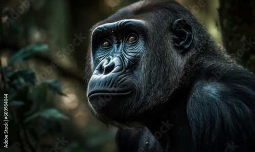 photo of gorilla in its natural habitat. Generative AI © Bartek