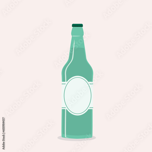 One Green Color Beer Bottle Drinks With Cap Closed And Blank Label.