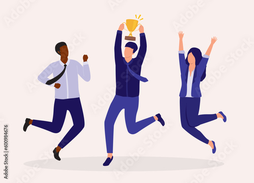 A Group Of Employee Celebrating Success. Full Length. Flat Design Style, Character, Cartoon.