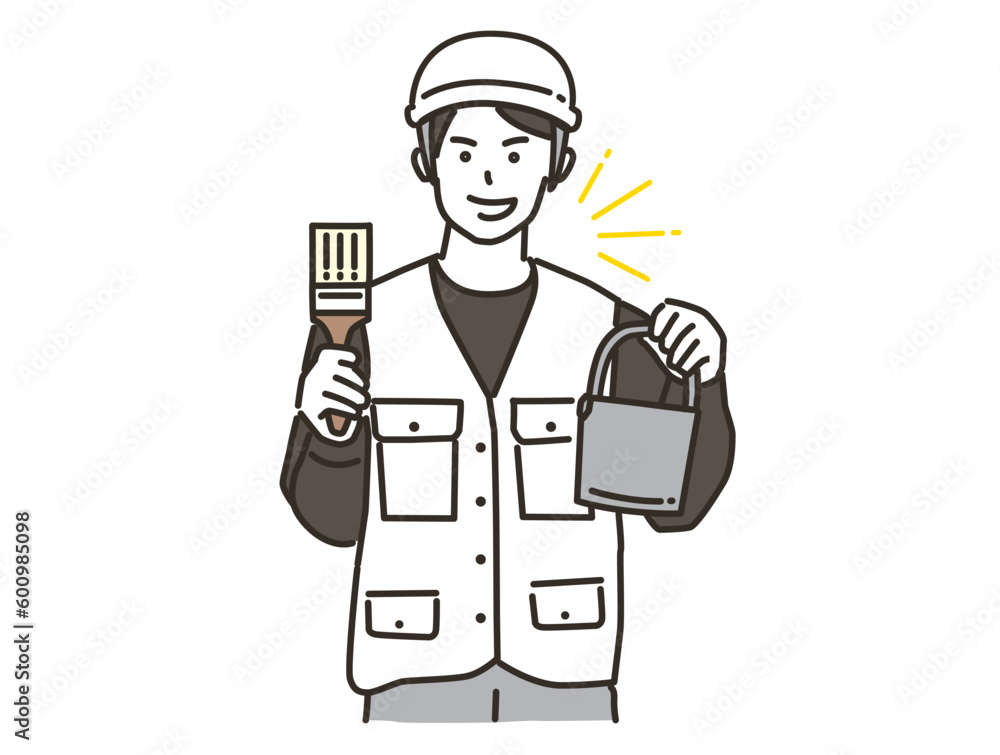 塗装の刷毛(ブラシ)を持つ男性作業員
塗装の刷毛(ブラシ)を持つ男性作業員