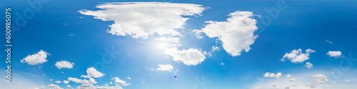 Photography blue sky panorama with puffy clouds, for compositing in 3D graphics and aerial s