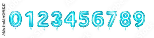 Set of blue balloon numbers set, isolated on white background.	