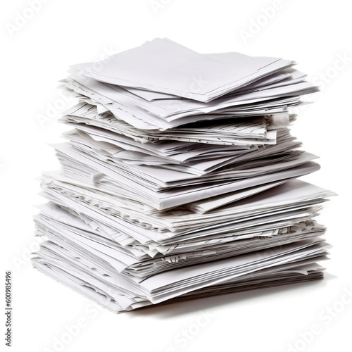 small pile of paper on white background