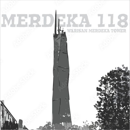 Image of tallest building in Malaysia in black and white color. 
Suitable design for postcard, creative arts, t shirts design