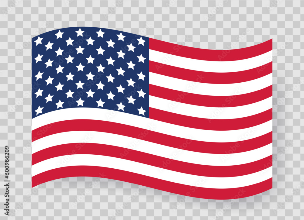 Fototapeta premium Waving flag of america. USA flag on transparent background. Isolated United States of America vector flat illustration