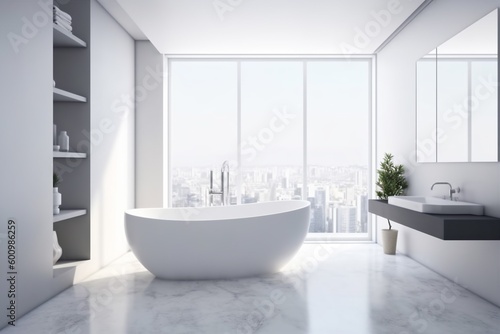 window interior design indoor luxury white apartment room house tub home. Generative AI. © VICHIZH