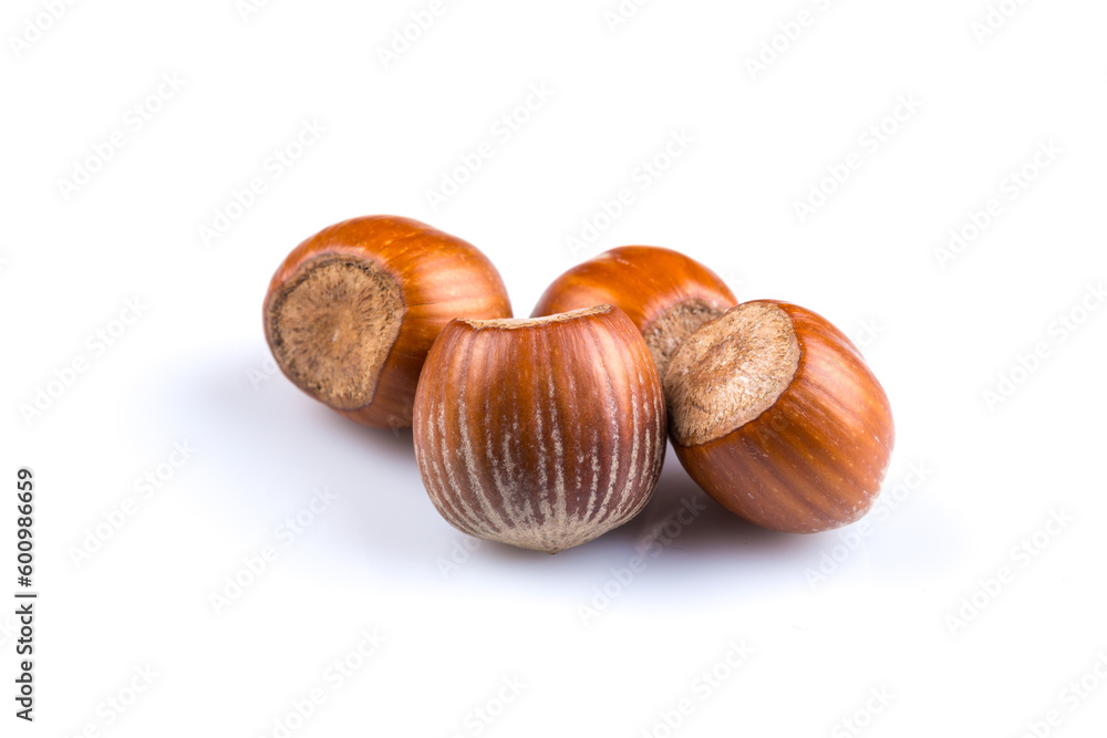 Hazelnuts on white