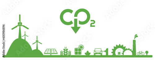 reducing CO2 emissions to stop climate change. green energy background	