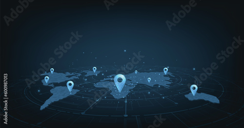 Concept image of GPS positioning system in the global.Image pin GPS on world map.vector illustration EPS 10.