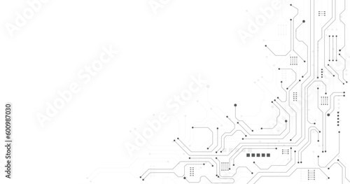 Technology black circuit diagram concept.High-tech circuit board connection system.Vector abstract technology on white background. © Chor muang