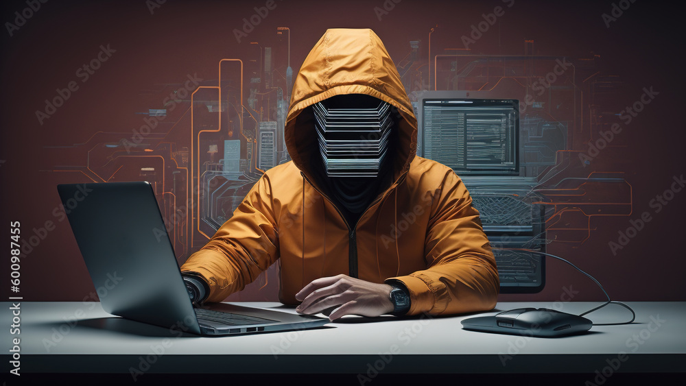 hacker front of his computer committing digital cybercrime. Generative AI