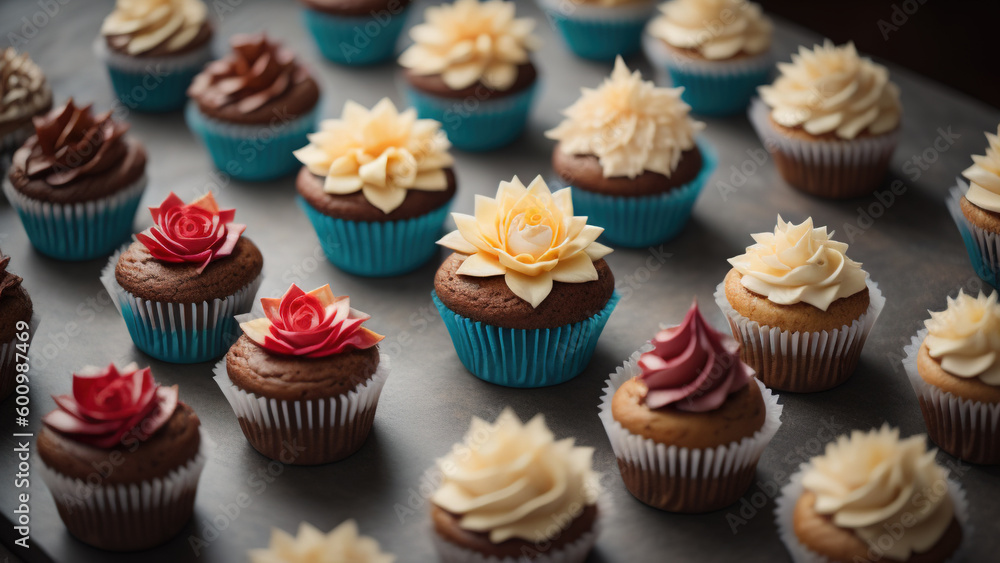 Birthday cupcake. Rainbow Cup. Generative AI Birthday cupcake. Rainbow Cup. Generative AI