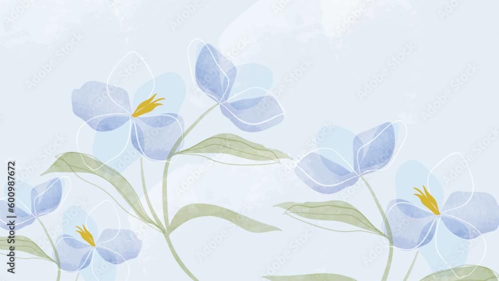 Obraz premium Abstract floral art background vector. Botanical watercolor hand drawn flowers paint brush line art. Design illustration for wallpaper, banner, print, poster, cover, greeting and invitation card.