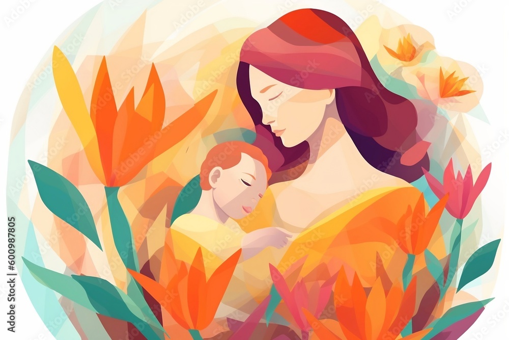 Mother's Day Illustration concept, Happy mother's day, Generative Ai