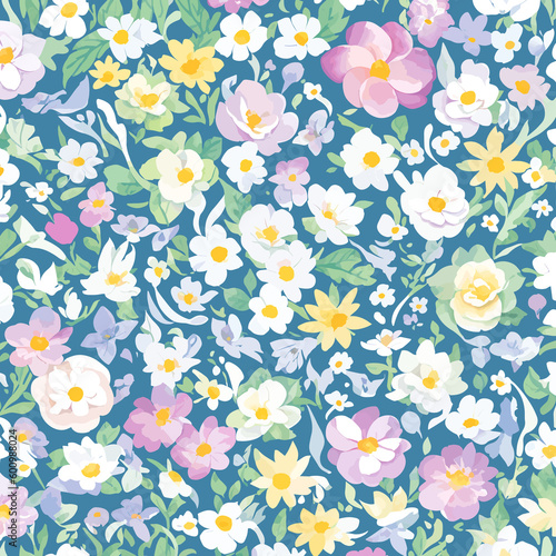 flora flowers watercolour vector seamless pattern vector illustration green background Generative AI