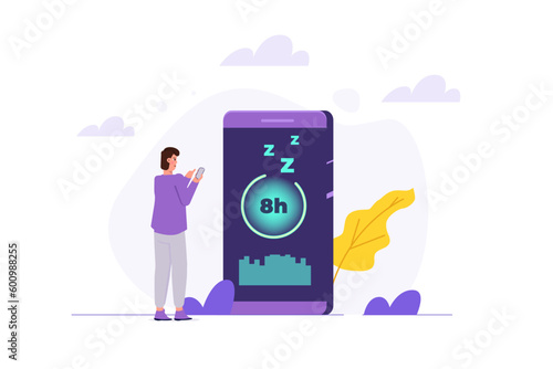 Sleep tracker, Fitness Smart Phone Application, Smart alarm clock. Vector illustration