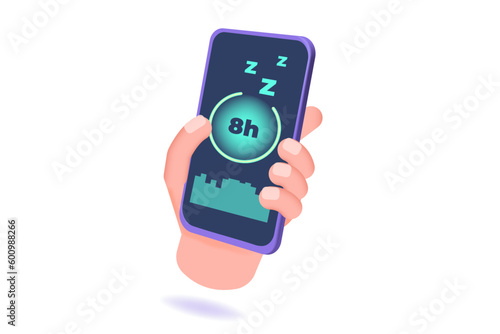 3d realistic vector illustration Sleep tracker, Fitness Smart Phone Application, Smart alarm clock.