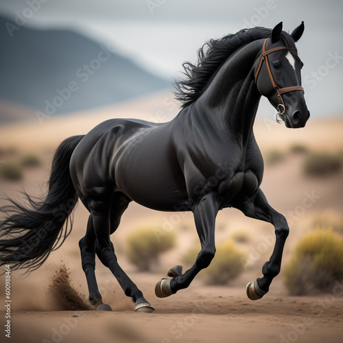 Black horse. Generative AI © Levon