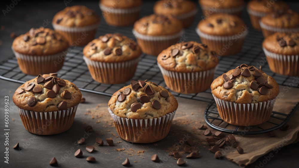 Muffins with chocolate chips. Generative AI