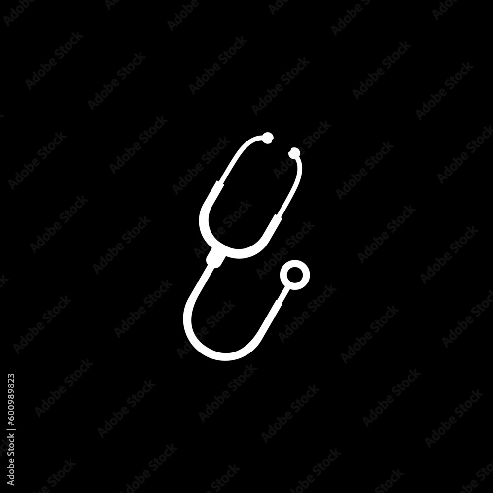 Stethoscope icon. Measuring heartbeat, pulse sign isolated on black background Stethoscope icon. Measuring heartbeat, pulse sign isolated on black background