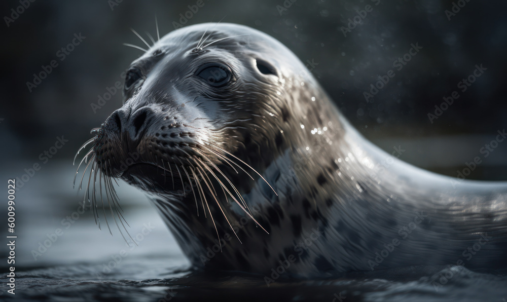 Φωτογραφία close up photo of hooded seal on blurry background of its natural habitat