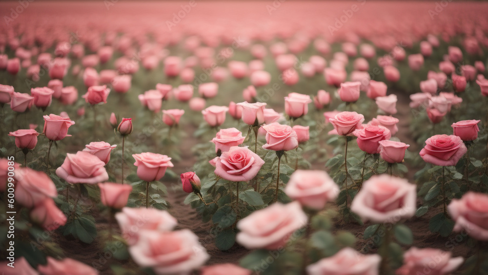 Rose flowers Field. Generative AI