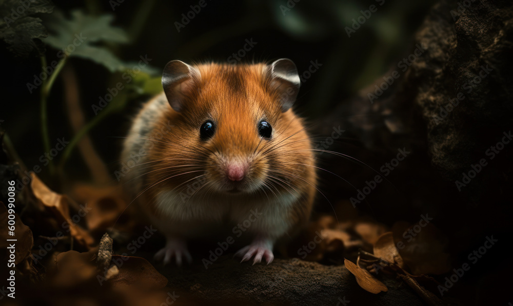 night photo of hamster in its natural habitat. Generative AI night photo of hamster in its natural habitat. Generative AI