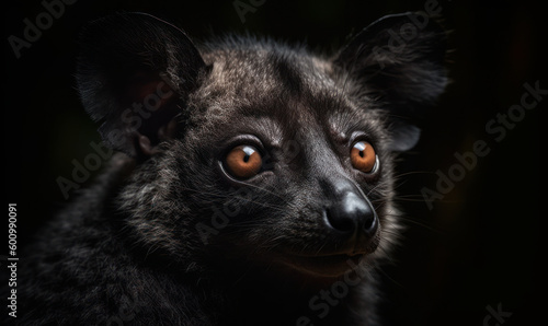 close up photo of indri on black background. Generative AI © Bartek