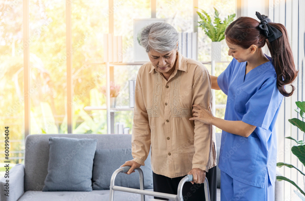 Retirement woman being cared for by an attractive nurse. Retirement woman being cared for by an attractive nurse.