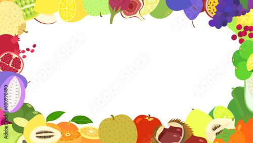 秋の果物の背景フレーム。フラットなベクターイラスト。 Background frame of autumn fruits. Flat designed vector illustration.