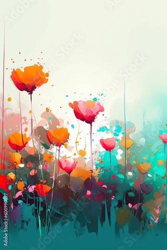 A colorful painting of flowers on a white background Colorful abstract flower meadow illustration