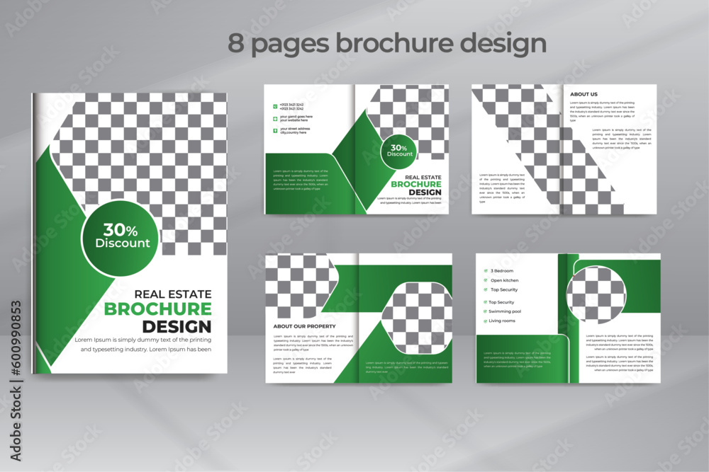 Real Estate 8 Pages Brochure Design Template A4 Size With Gradient ...