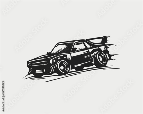 sports car abstract hand drawn vector design  with silhouette concept