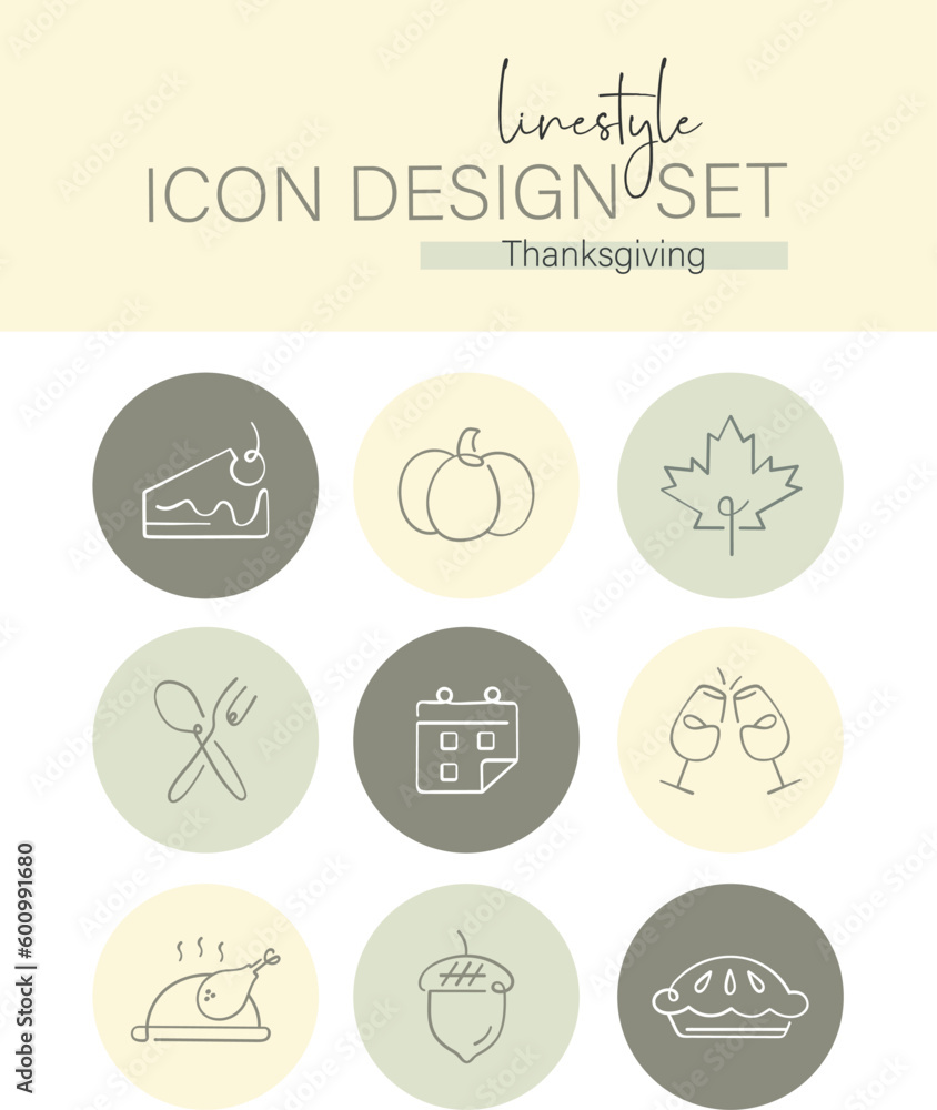 Linestyle Icon Design Set Thanksgiving