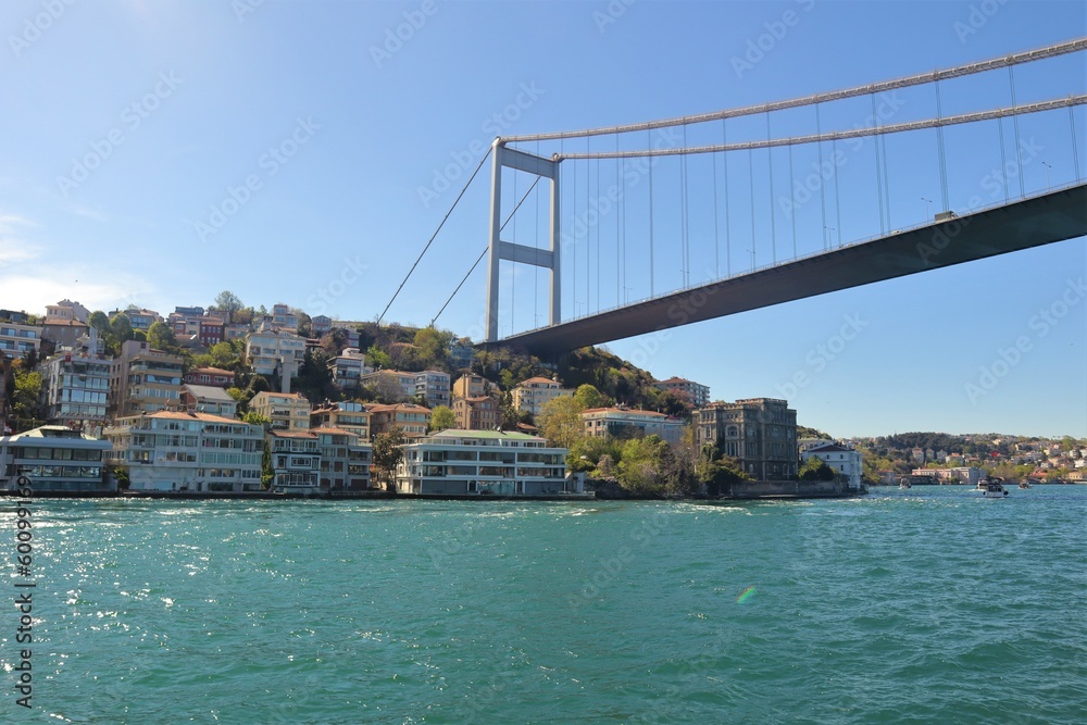 Istanbul, Turkey, 04.29.2023: 15th of July Bridge on marmara sea.
Sea of Marmara between the European side and the Asian side.