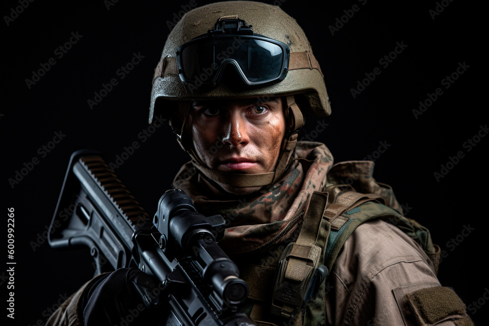 Portrait of a soldier with a black background