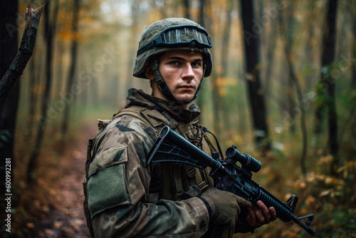 Portrait of a soldier with a forest in the background © Victor