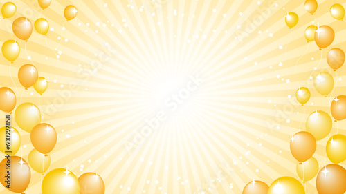 黄色の放射線と風船がキラキラ輝く背景イラスト