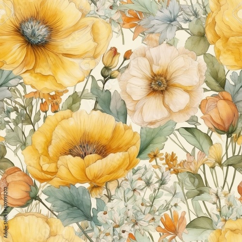Boho style floral seamless pattern  created with generative AI