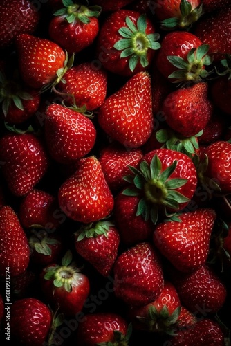 Pile of fresh strawberries fruits, created with generative AI