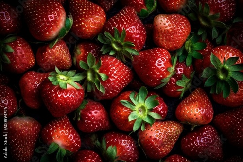 Pile of fresh strawberries fruits  created with generative AI