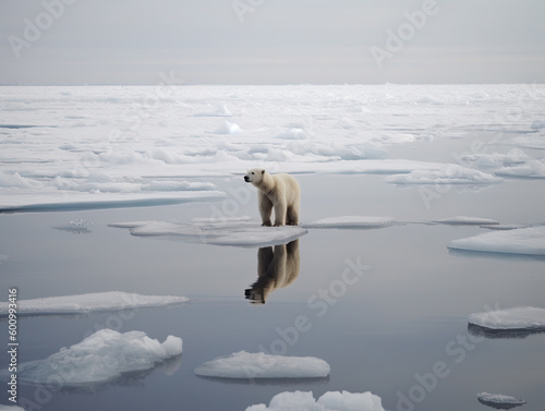 Oso polar perdiendo su hábitat debido al calentamiento global, generada por inteligencia artificial, arte generativo, AI