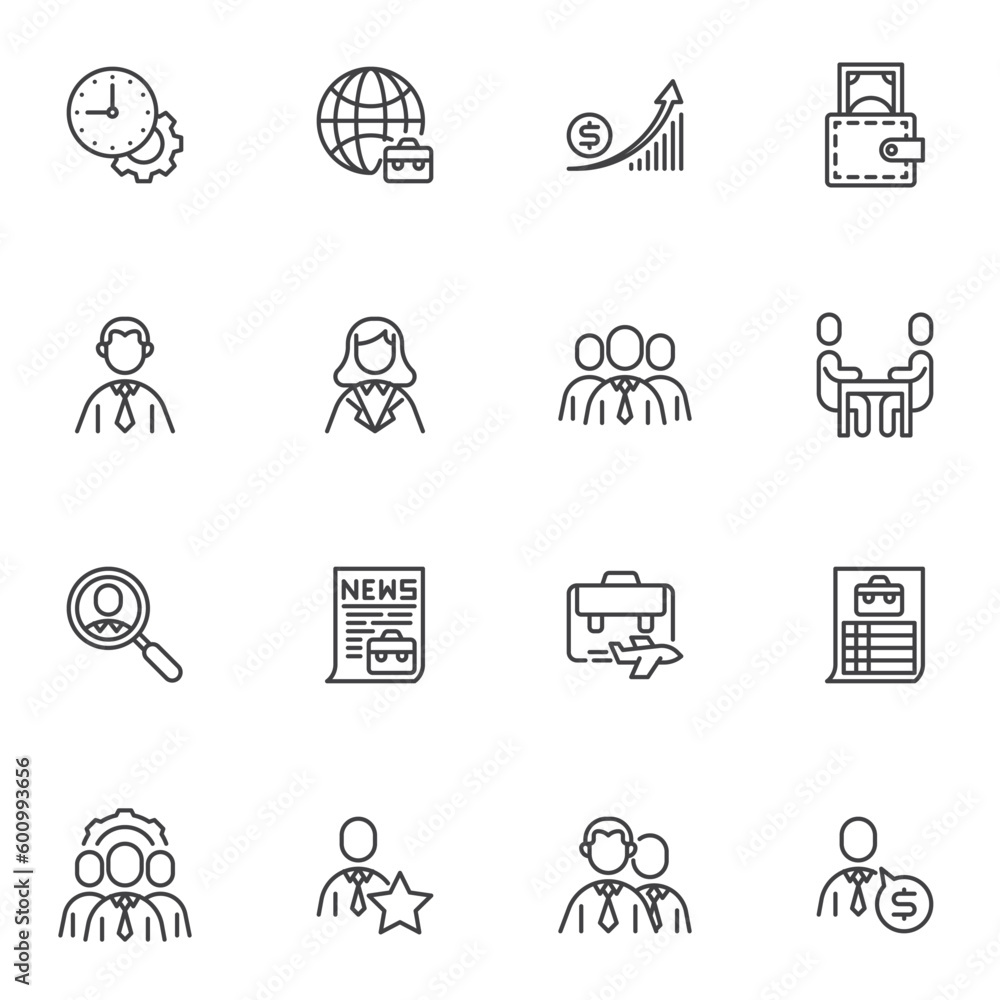 Business teamwork line icons set Business teamwork line icons set