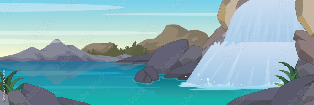 Cute and nice design of Waterfall and interior objects vector design