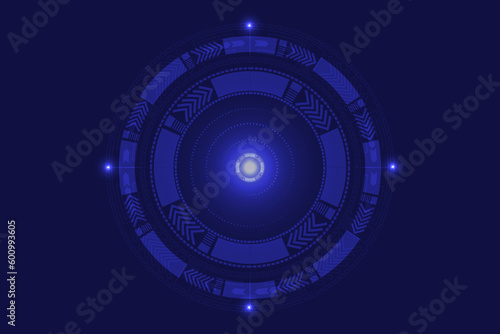 technology modern future background illustration Dark blue background with white dotted lines and lines. number circle and point glow