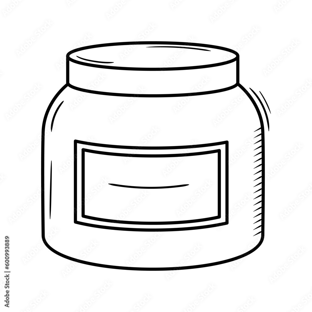Sketch drawing of jar. Supermarket food vector illustration. Grocery product container. Outline storage can Sketch drawing of jar. Supermarket food vector illustration. Grocery product container. Outline storage can